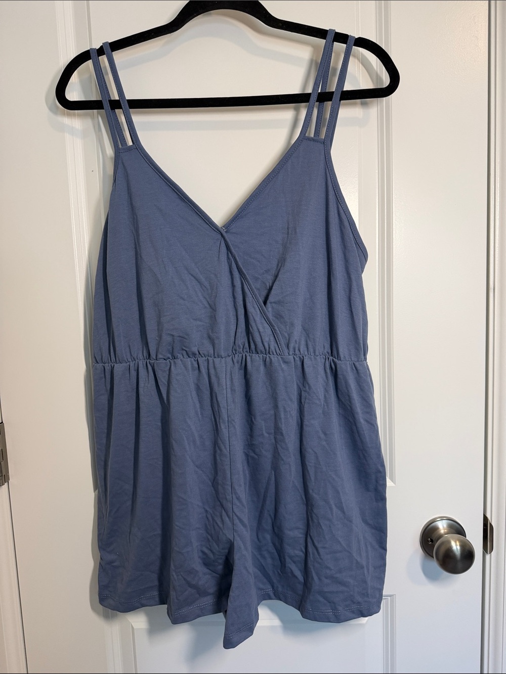 SHEIN Curve Dusty Blue V-Neck Romper